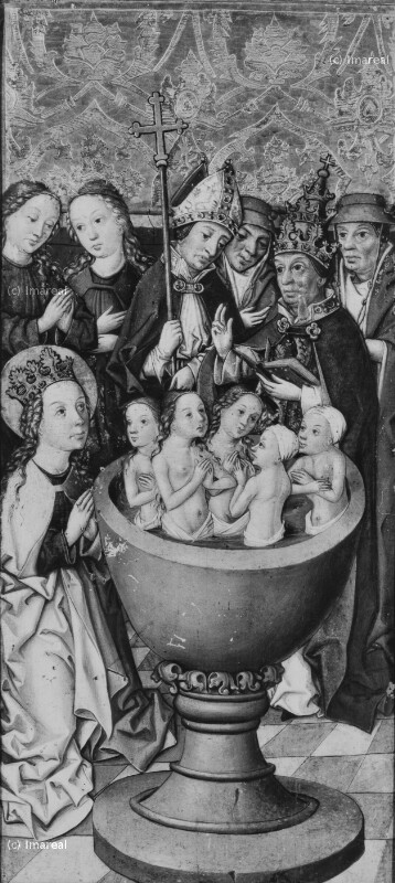 Taufe der heidnischen Jungfrauen durch Papst Cyriacus in Rom von 