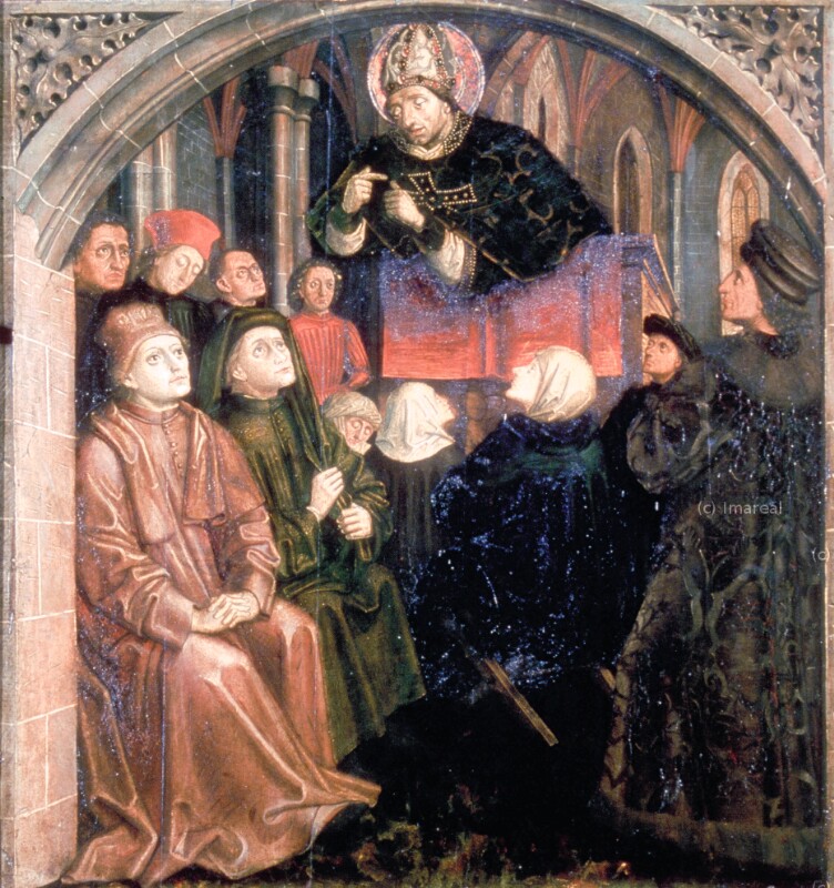 Hl. Augustinus hört die Predigt des Hl. Ambrosius von Meister von Uttenheim