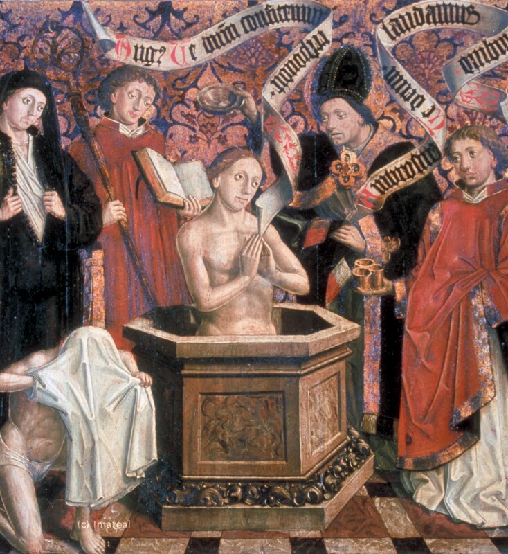 Taufe des Hl. Augustinus durch den Hl. Ambrosius von Meister von Uttenheim