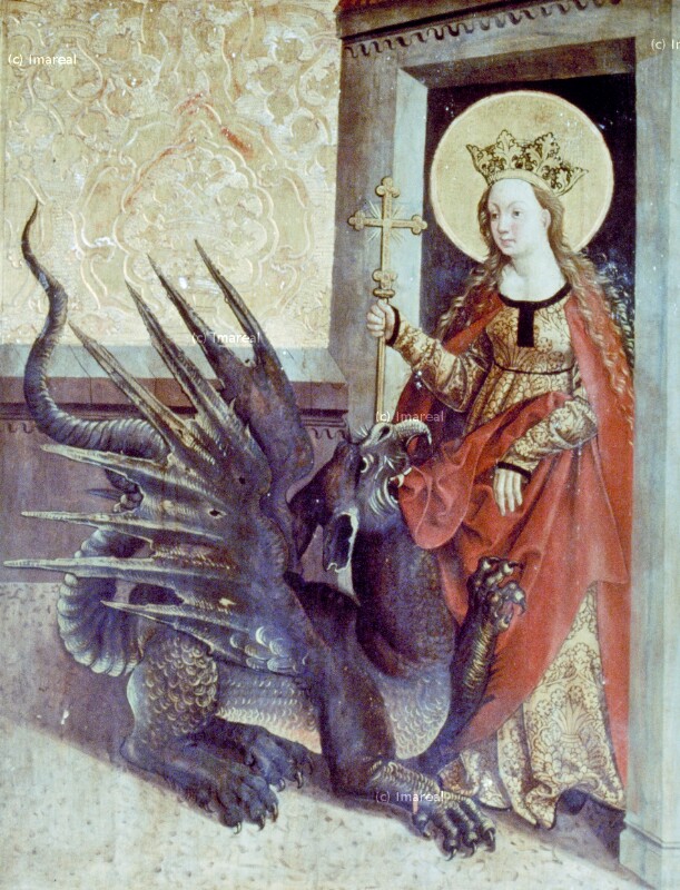 Hl. Margareta bezwingt mit dem Kreuz den Drachen von Meister der Georgenberger Antoniuslegende