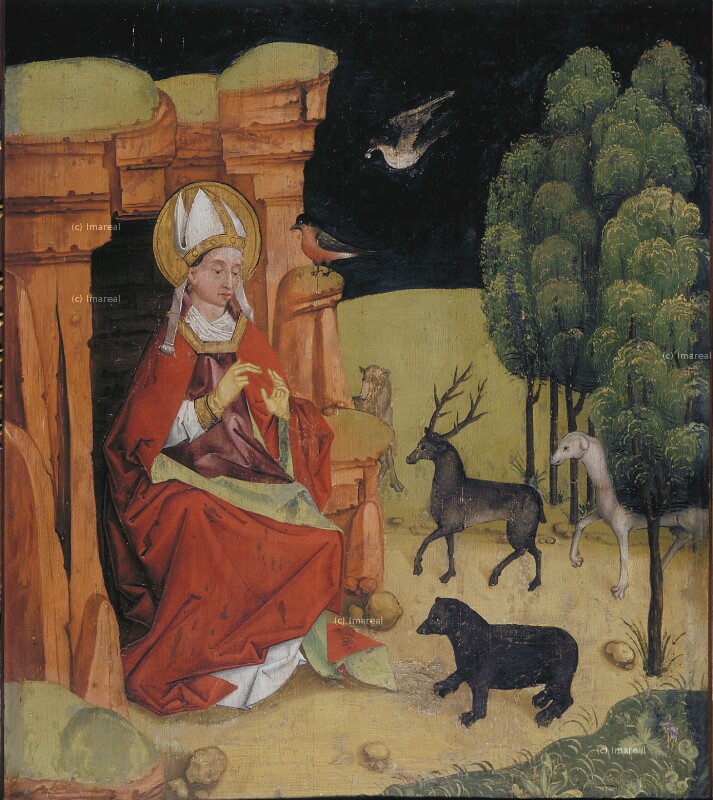 Hl. Blasius mit den Tieren vor der Höhle
